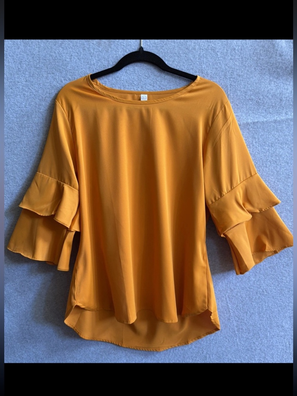 Marigold Tiered Ruffle 3/4 Sleeve Blouse Boho Flowy Feminine Casual Office EUC